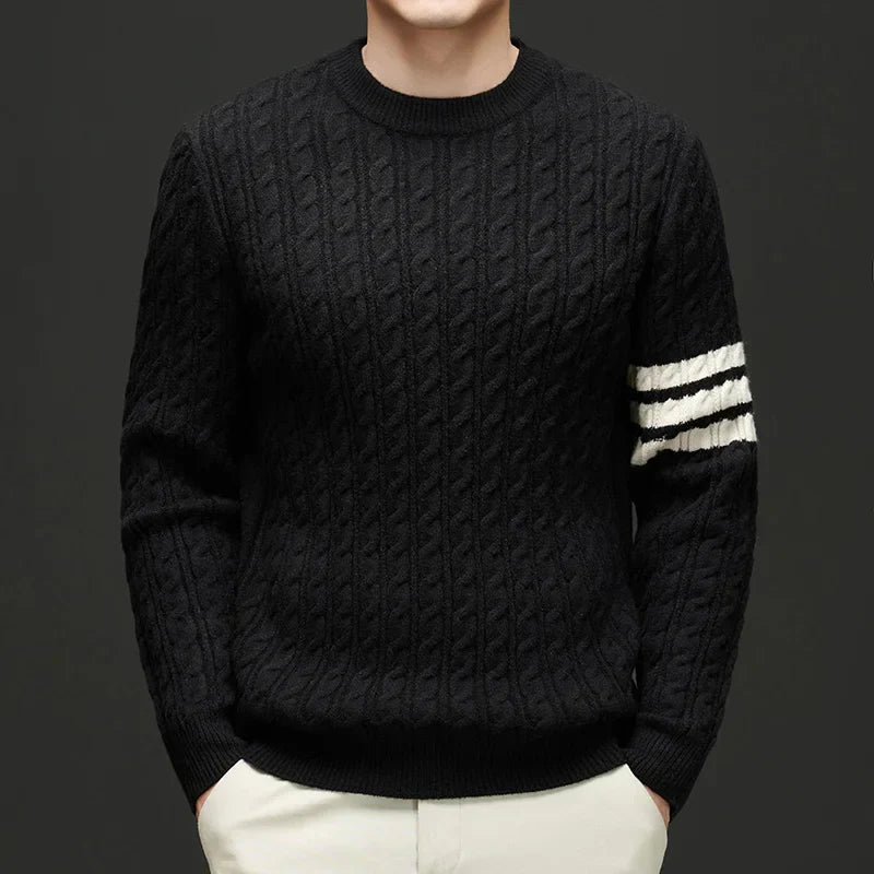 Cable-Knit Sweater | Striped Detail | Warm and Stylish