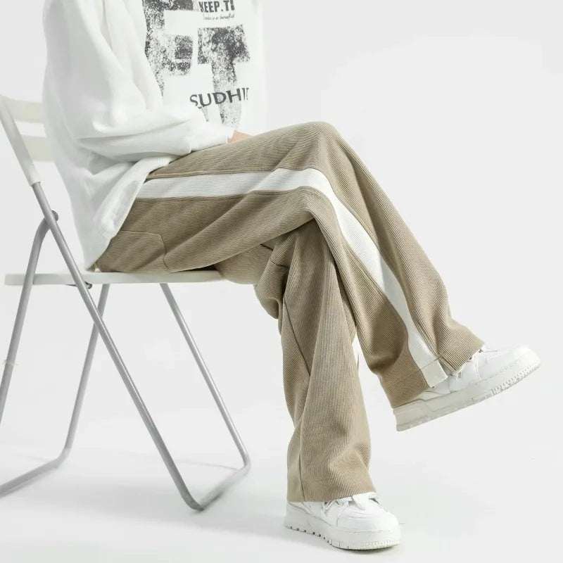 Contrast Stripe Wide-Leg Pants | Polyester Blend | Sporty Casual