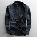 Mandarin Collar Shirt | Cotton-Linen Blend | Minimalist Design