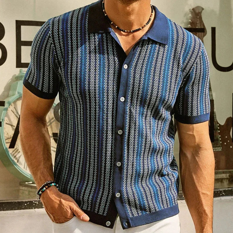 Striped Short-Sleeve Button-Up Shirt | Breathable Cotton | Retro Style
