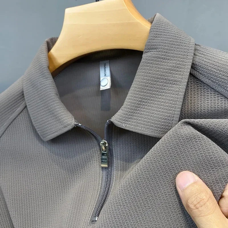 Zippered Polo Shirt | Textured Fabric | Modern and Comfortable