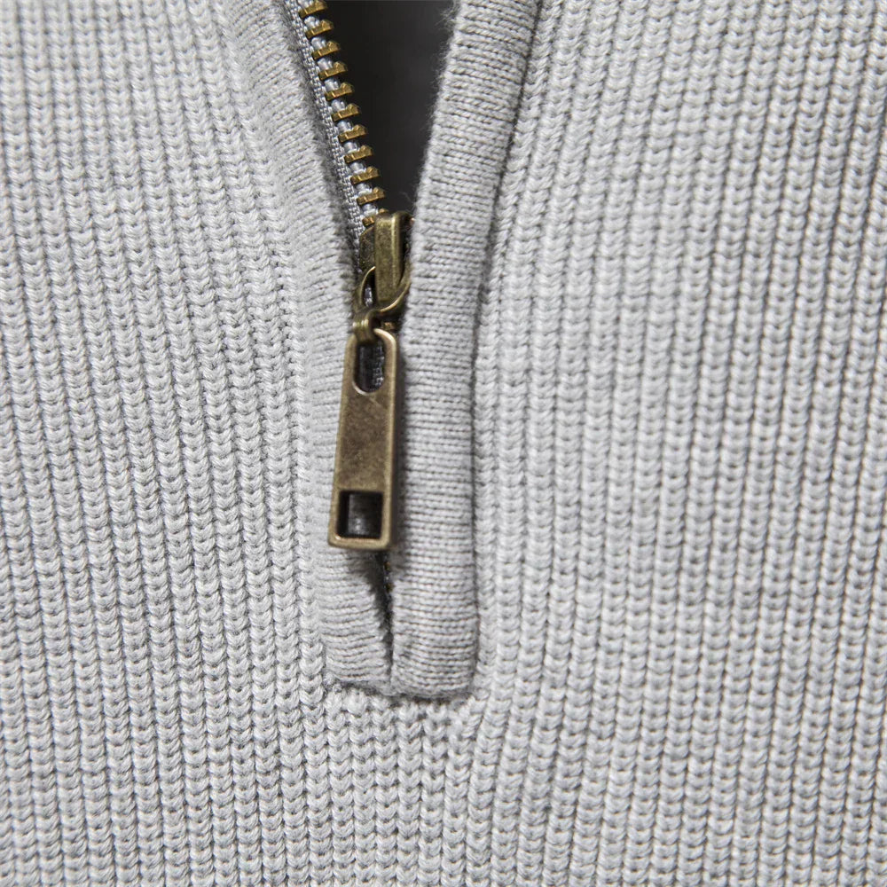 Half-Zip Sweater | High Collar & Ribbed Knit | Casual Elegance