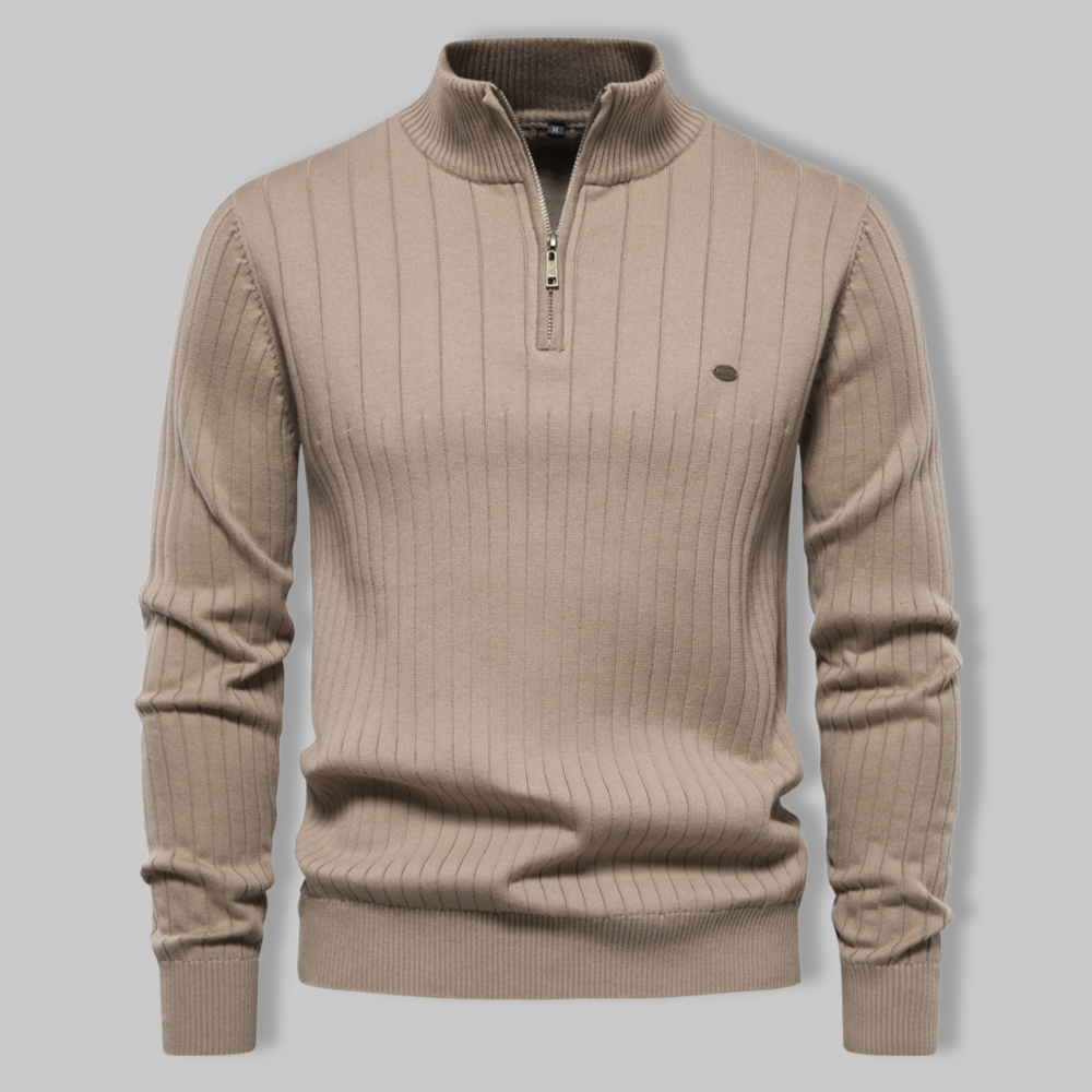 Ribbed Half-Zip Sweater | Cotton Blend | Warm and Sophisticated