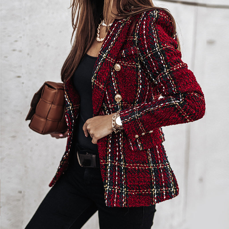 Double-Breasted Plaid Blazer | Tailored Fit | Timeless Style