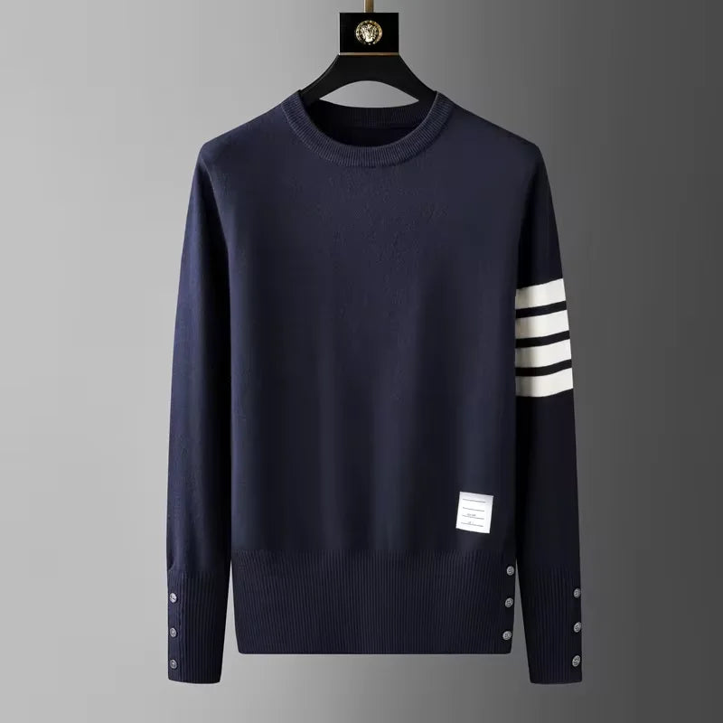 Crewneck Sweater | Striped Sleeve | Classic & Versatile