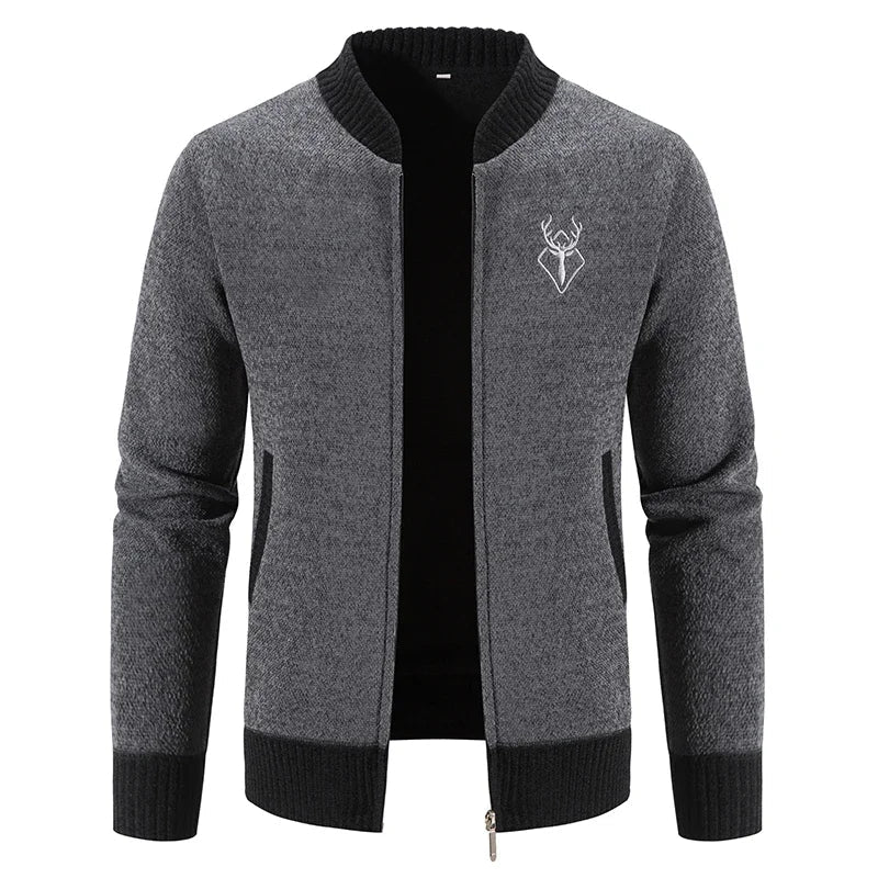 Knitted Bomber Jacket | Ribbed Details | Embroidered Chest