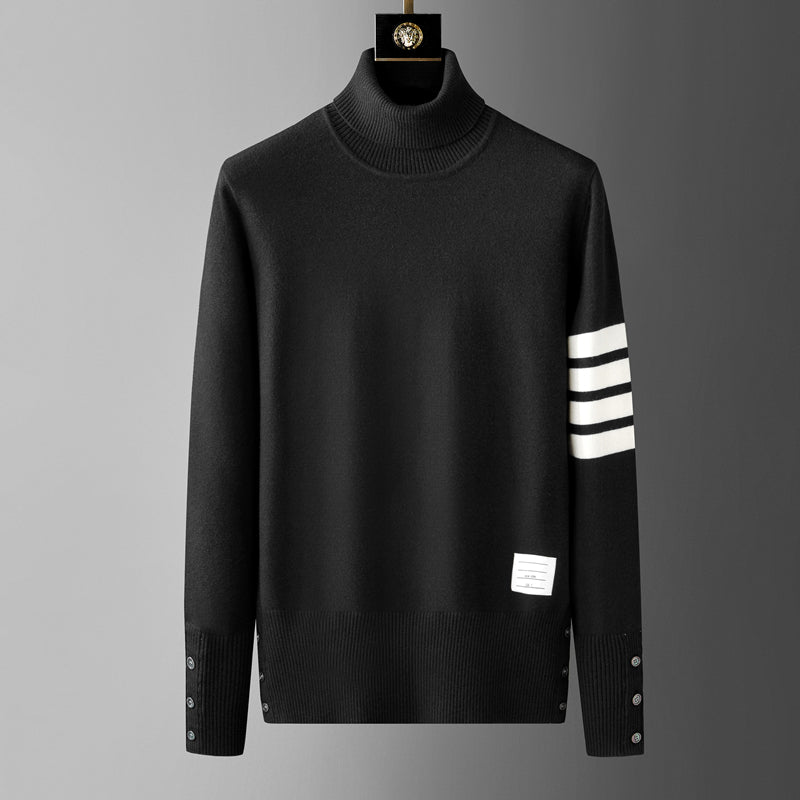 Ribbed Turtleneck Sweater | Striped Detail | Warm and Stylish