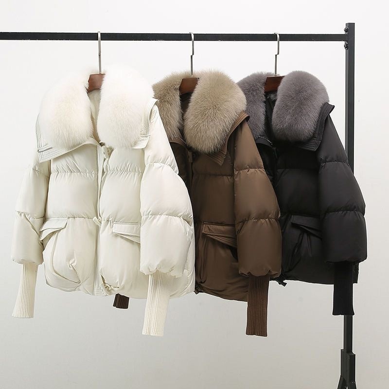 Puffer Jacket | Oversized Collar & Ribbed Cuffs | Winter Chic