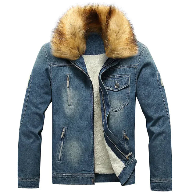 Men's Denim Jacket with Faux Fur Lining | Warm and Stylish, Vintage Look | Winter Casual Wear