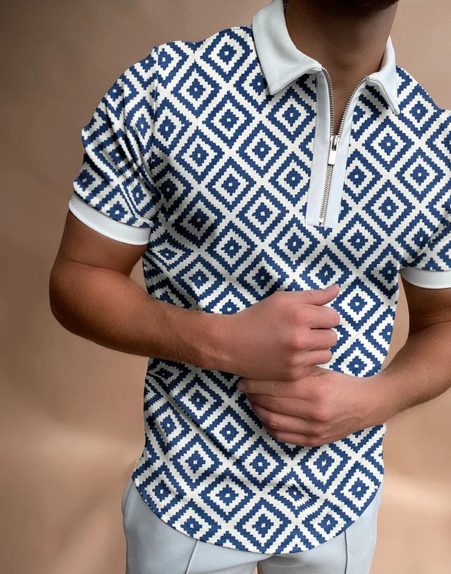 Men's Geometric Print Polo Shirt | Slim Fit | Modern Casual Wear