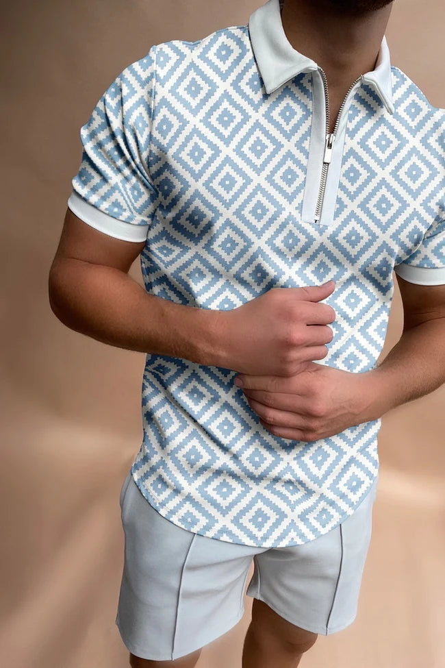 Men's Geometric Print Polo Shirt | Slim Fit | Modern Casual Wear