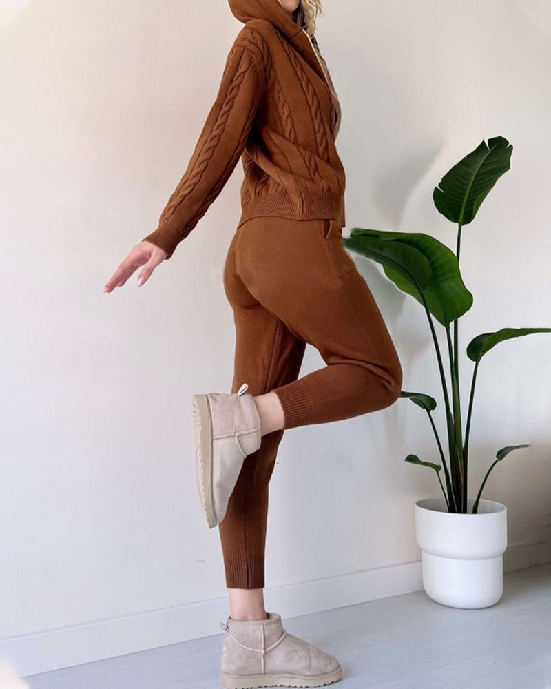 Casual Two-Piece Set | Cable Knit Design | Relaxed Loungewear