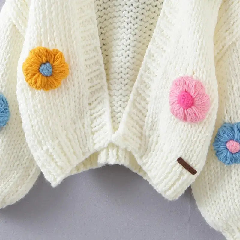 Floral Knit Cardigan | Vibrant 3D Flower Design | Casual and Fun Look