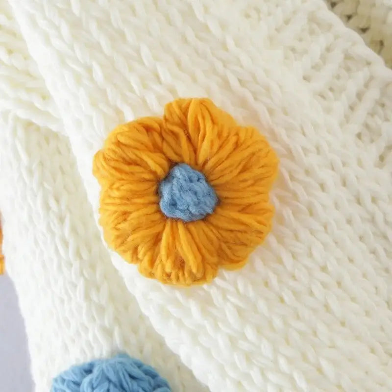 Floral Knit Cardigan | Vibrant 3D Flower Design | Casual and Fun Look
