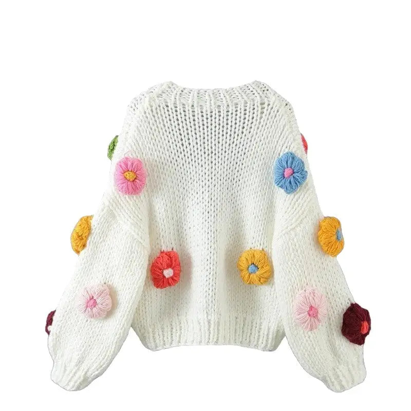 Floral Knit Cardigan | Vibrant 3D Flower Design | Casual and Fun Look
