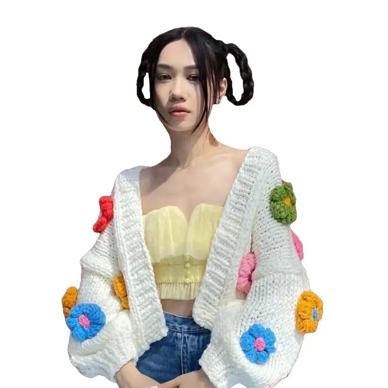 Floral Knit Cardigan | Vibrant 3D Flower Design | Casual and Fun Look