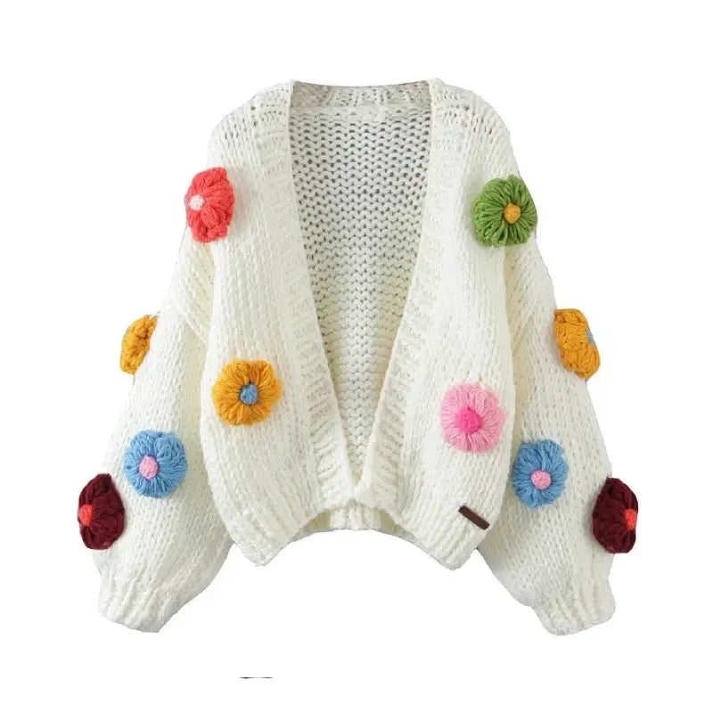 Floral Knit Cardigan | Vibrant 3D Flower Design | Casual and Fun Look