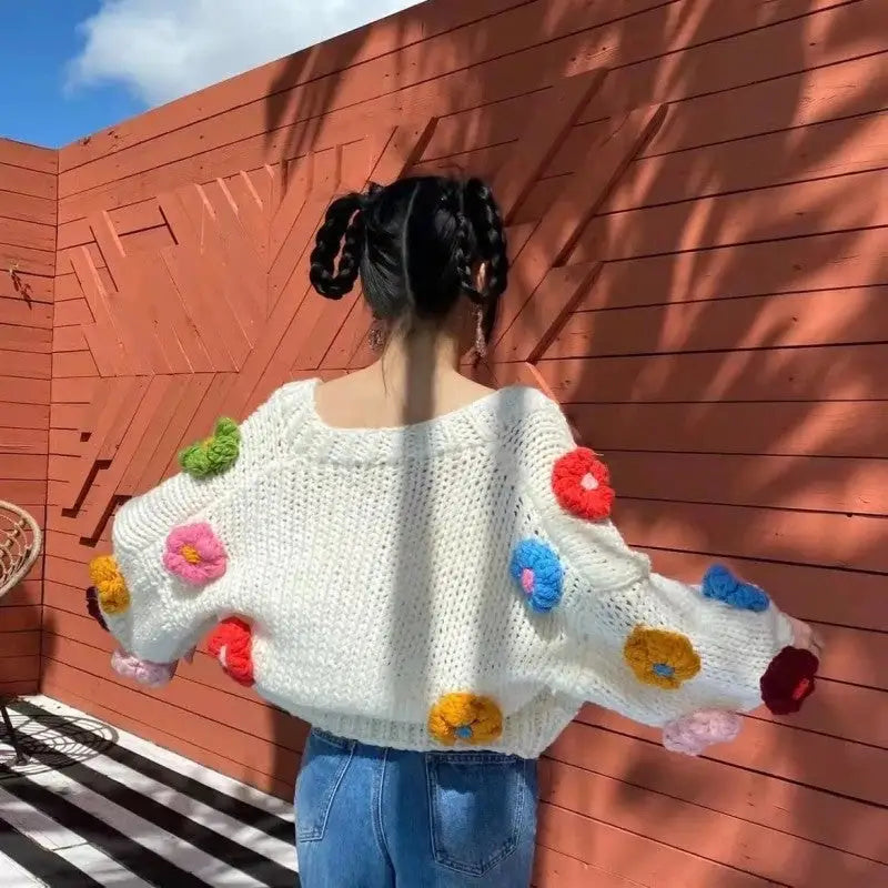 Floral Knit Cardigan | Vibrant 3D Flower Design | Casual and Fun Look
