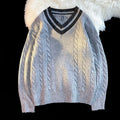 V-Neck Cable-Knit Sweater | Striped Accent | Timeless & Comfortable