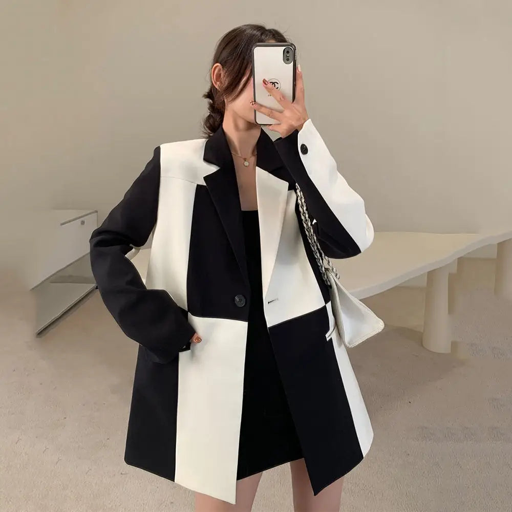 Two-Tone Long Coat | Color Block Design | Tailored Fit