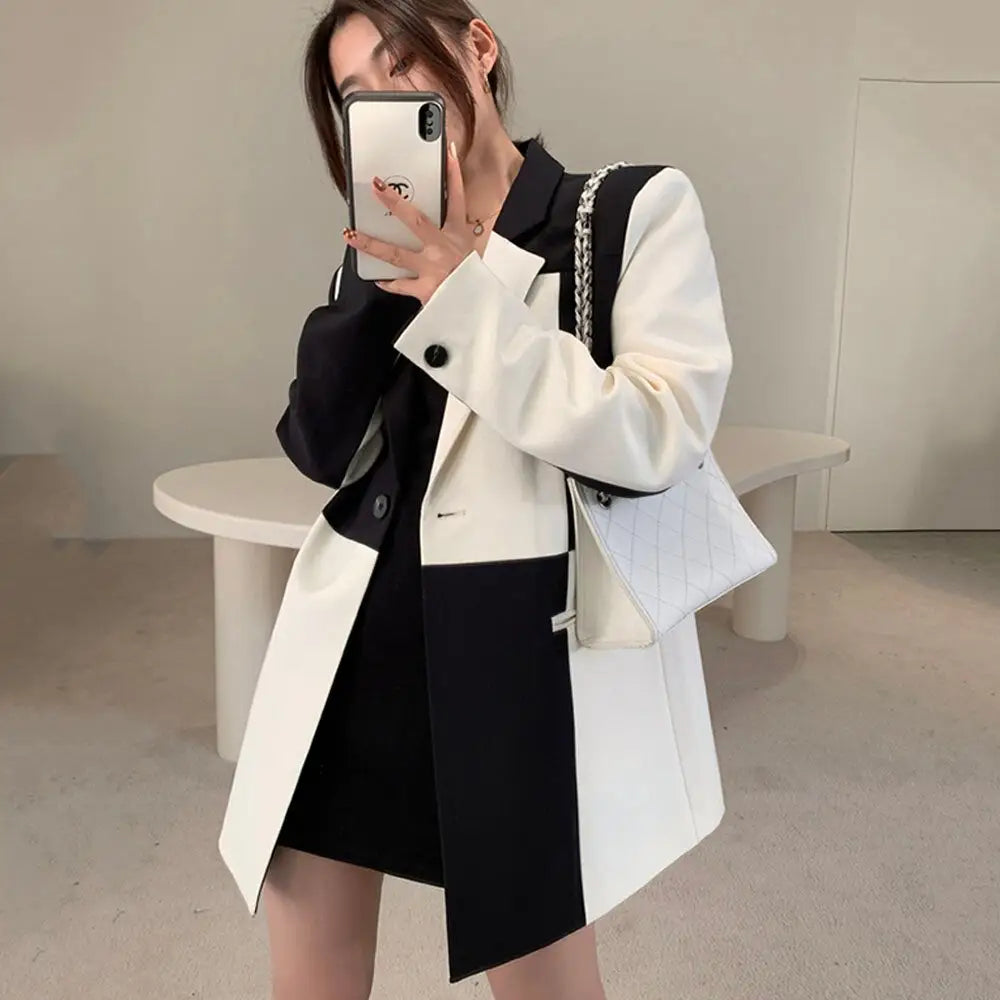 Two-Tone Long Coat | Color Block Design | Tailored Fit