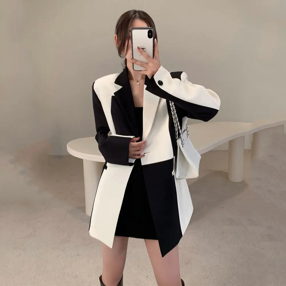Two-Tone Long Coat | Color Block Design | Tailored Fit