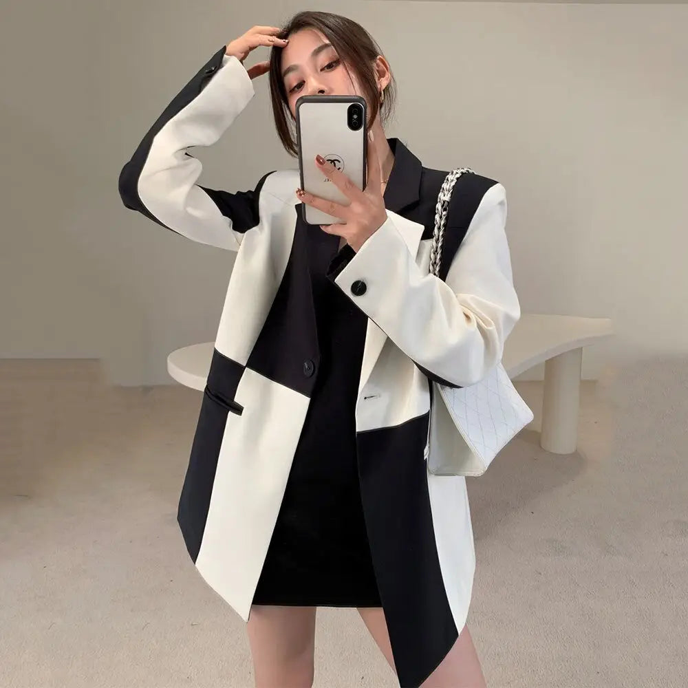 Two-Tone Long Coat | Color Block Design | Tailored Fit