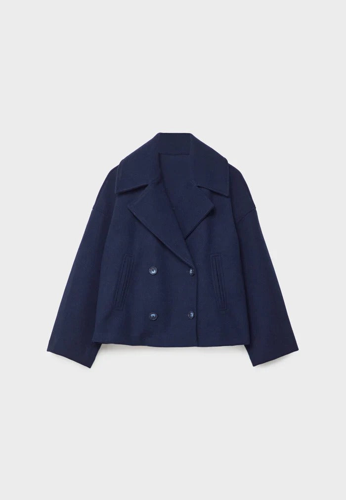 Cropped Double-Breasted Jacket | Wool-Blend | Classic Elegance