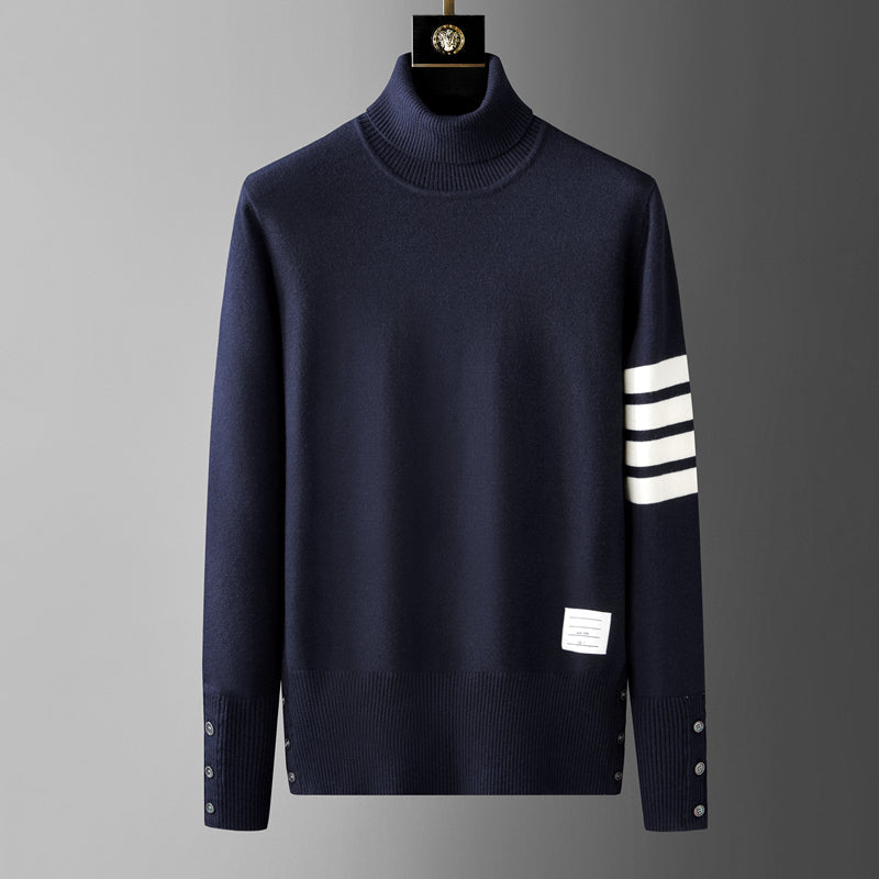 Ribbed Turtleneck Sweater | Striped Detail | Warm and Stylish