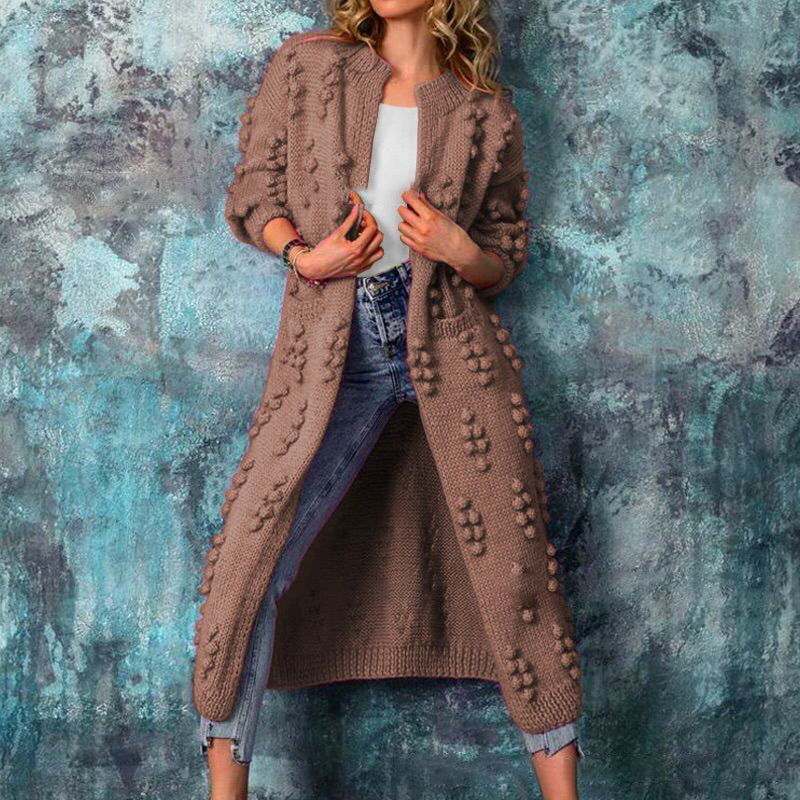 Long Pom-Pom Knit Cardigan | Open Front | Stylish and Cozy