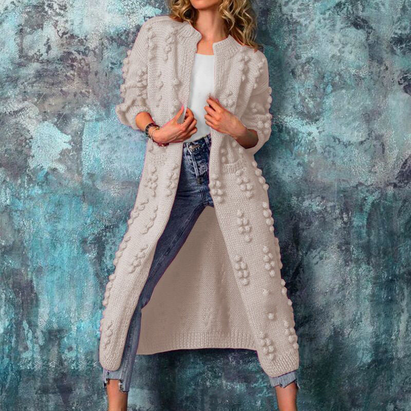 Long Pom-Pom Knit Cardigan | Open Front | Stylish and Cozy