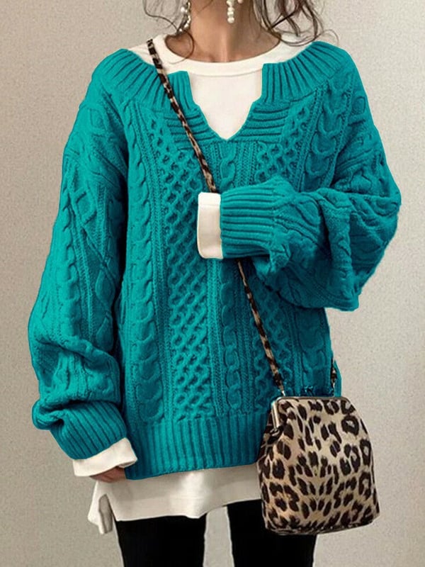 Oversized Cable-Knit Sweater | Cozy and Relaxed | Classic V-Neck