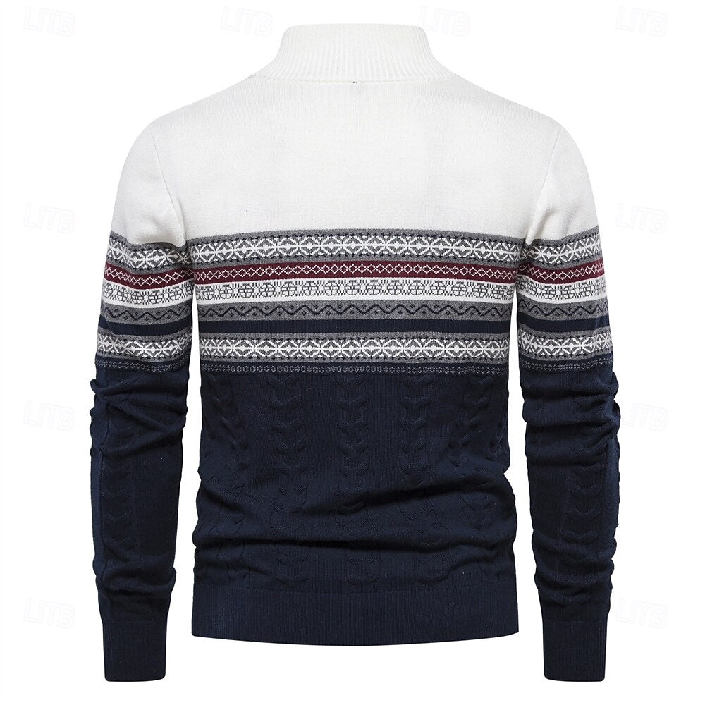 Half-Zip Knit Sweater | Nordic Pattern | Winter Casual Wear