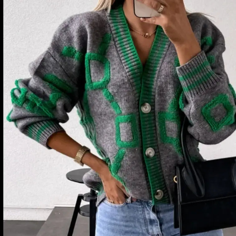 Oversized Geometric Cardigan | Bold & Retro | Cozy Knit