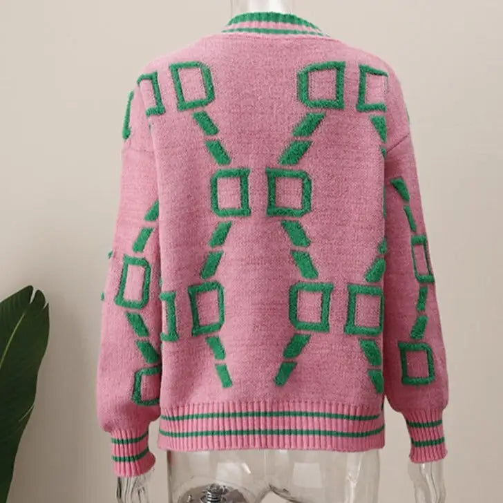 Oversized Geometric Cardigan | Bold & Retro | Cozy Knit