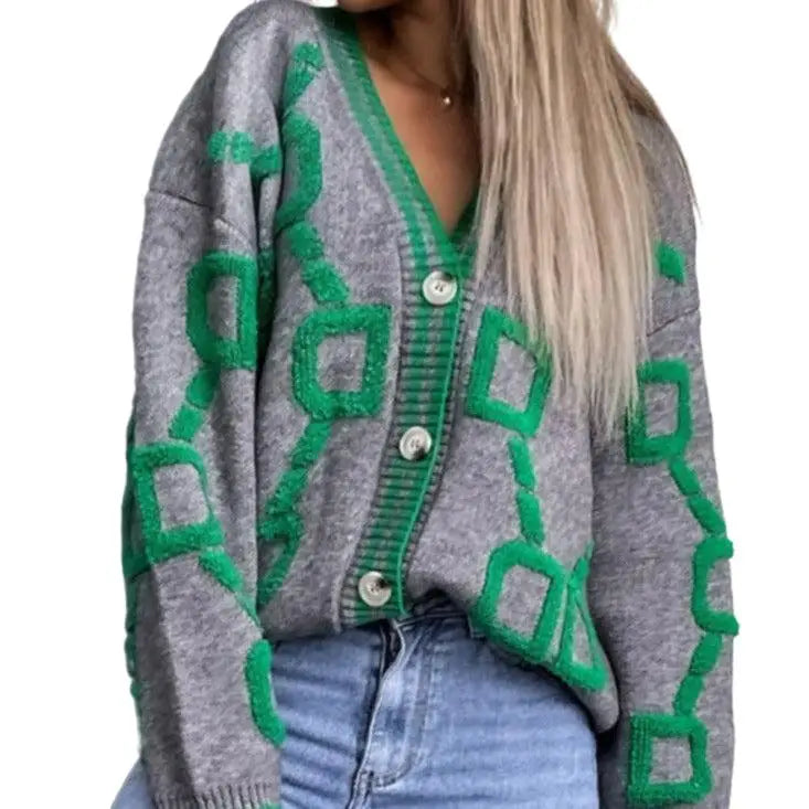 Oversized Geometric Cardigan | Bold & Retro | Cozy Knit