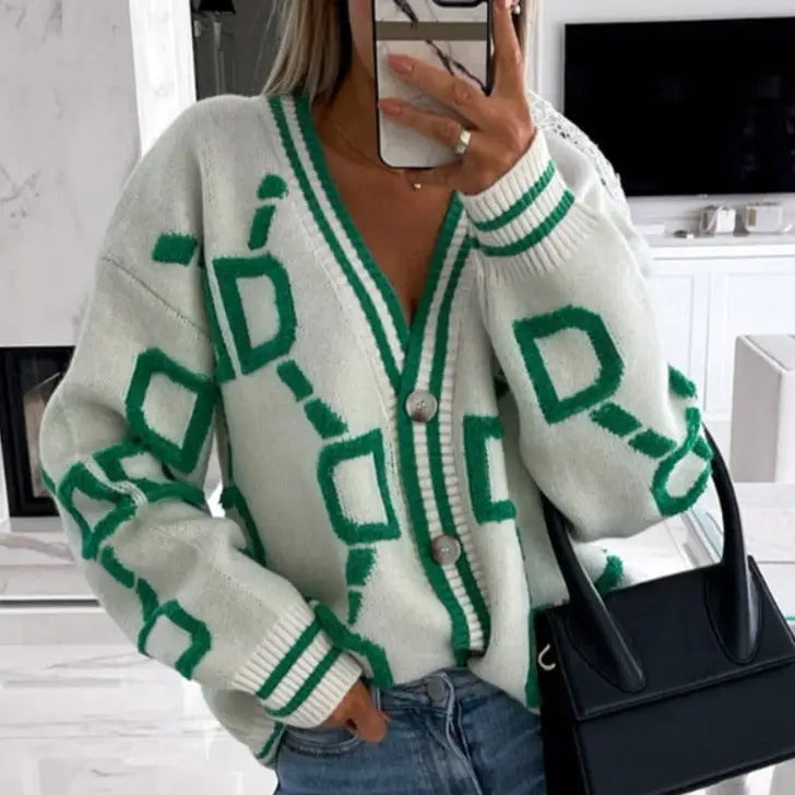 Oversized Geometric Cardigan | Bold & Retro | Cozy Knit