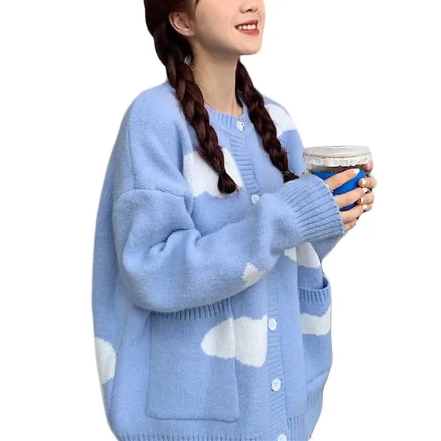 Cloud Pattern Knit Cardigan | Button-Down | Whimsical Style