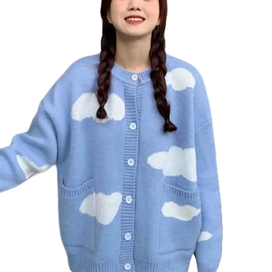 Cloud Pattern Knit Cardigan | Button-Down | Whimsical Style