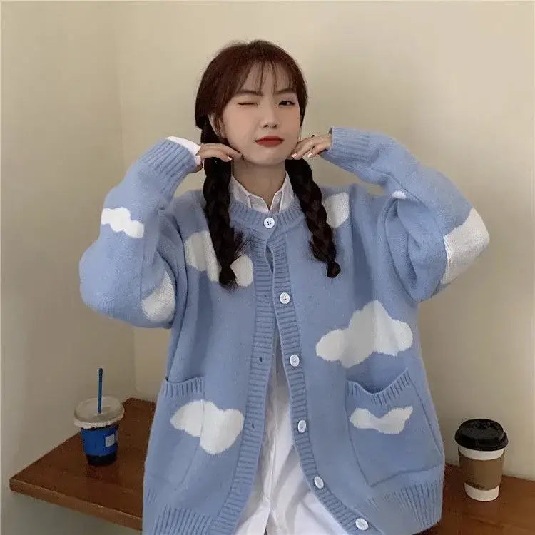 Cloud Pattern Knit Cardigan | Button-Down | Whimsical Style