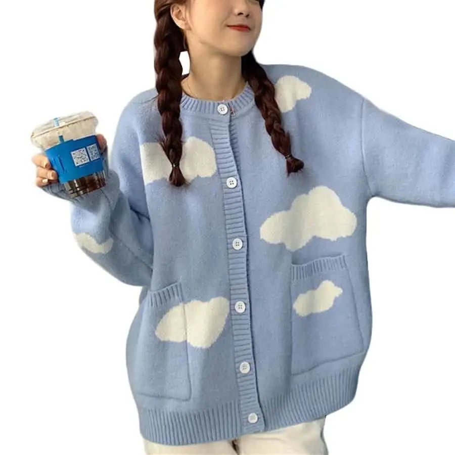 Cloud Pattern Knit Cardigan | Button-Down | Whimsical Style
