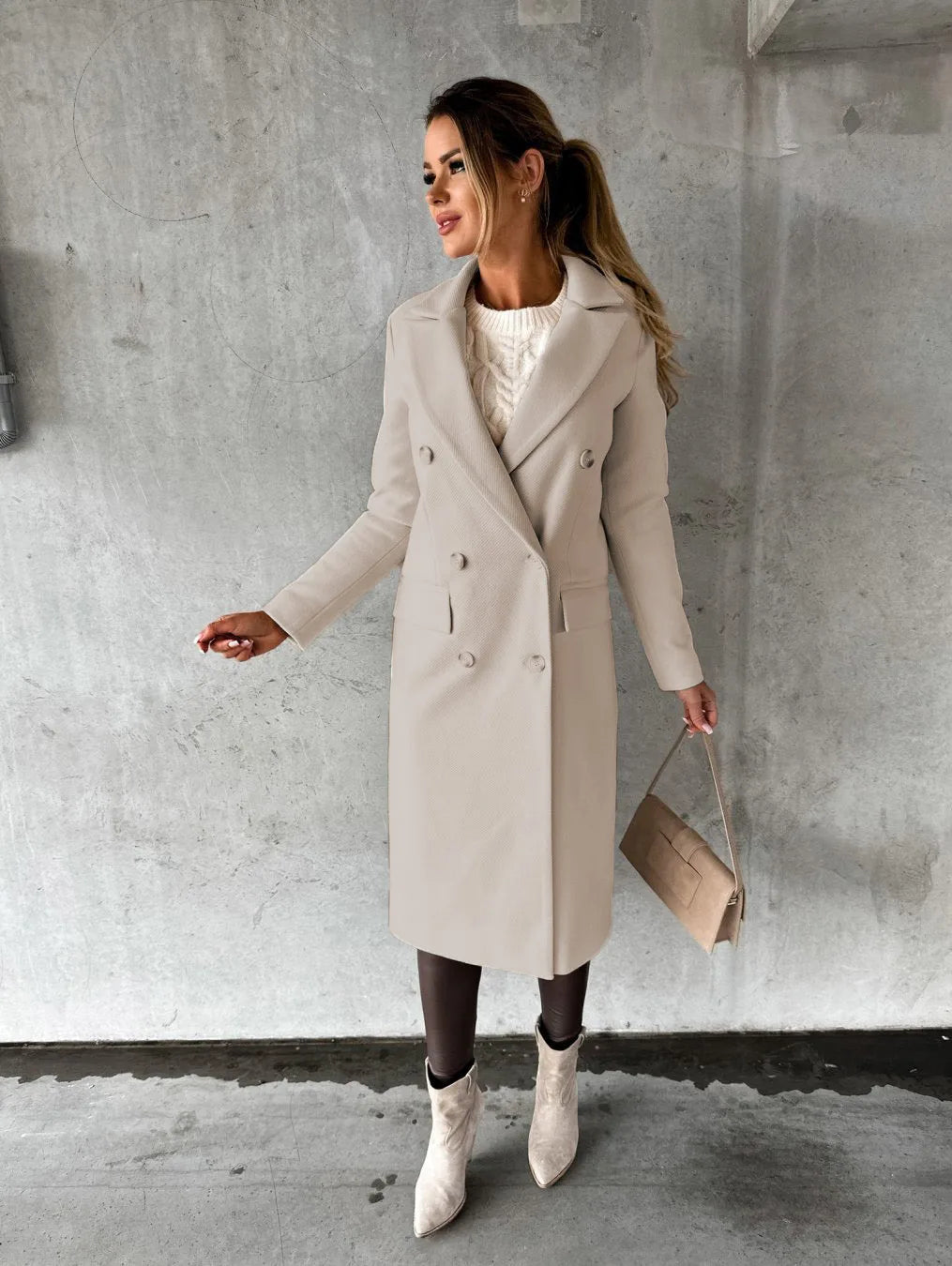 Tailored Long Coat | Double-Breasted Elegance | Wool Blend