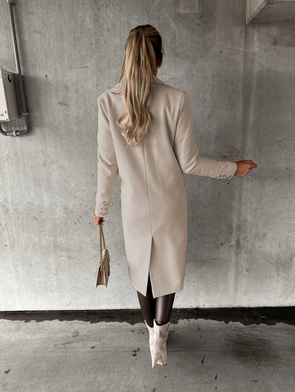 Tailored Long Coat | Double-Breasted Elegance | Wool Blend