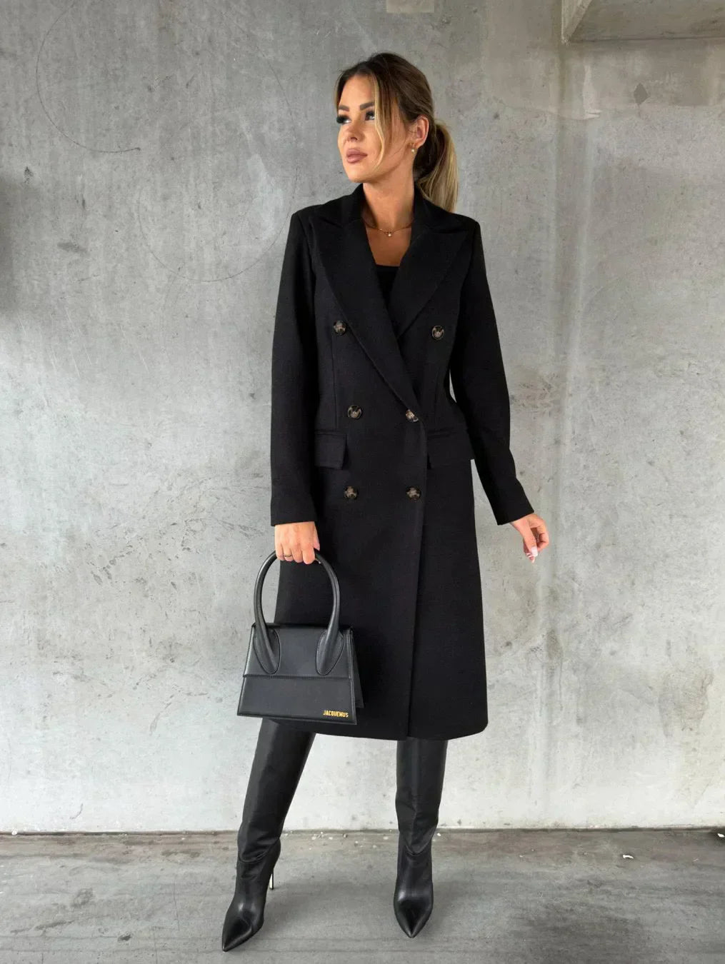 Tailored Long Coat | Double-Breasted Elegance | Wool Blend
