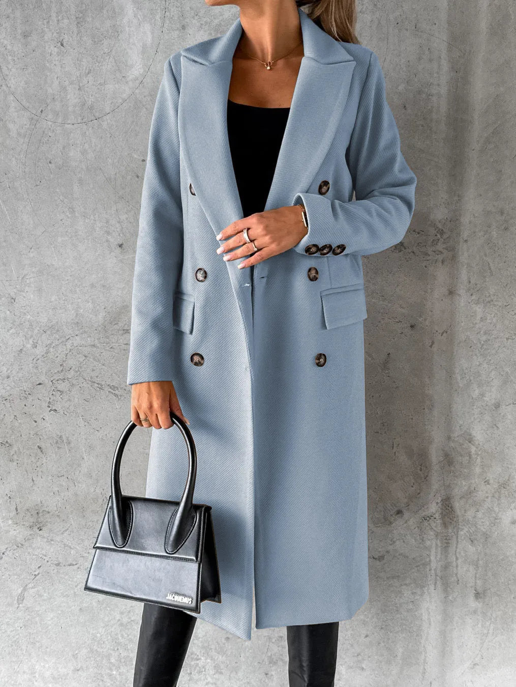 Tailored Long Coat | Double-Breasted Elegance | Wool Blend