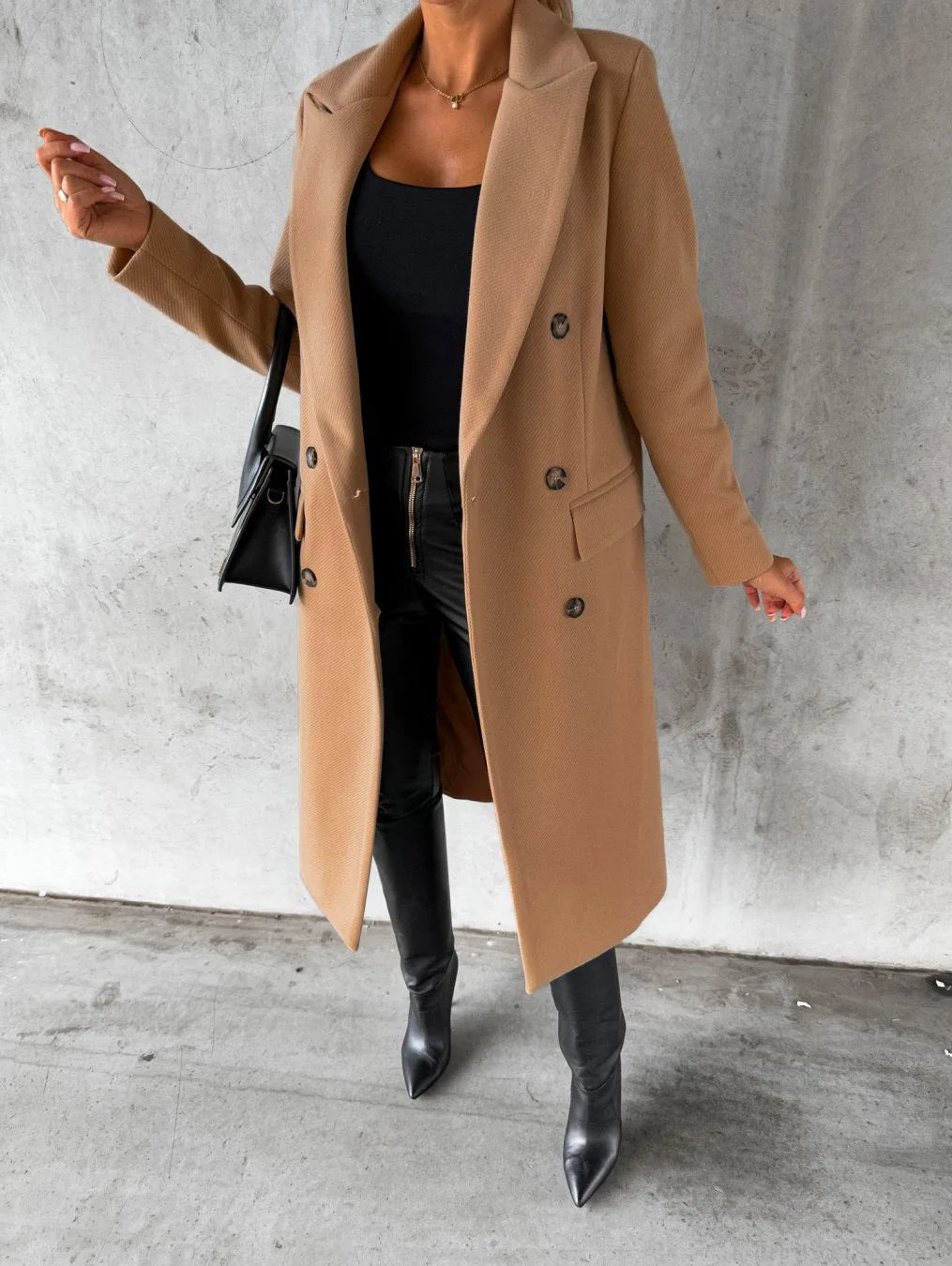 Tailored Long Coat | Double-Breasted Elegance | Wool Blend