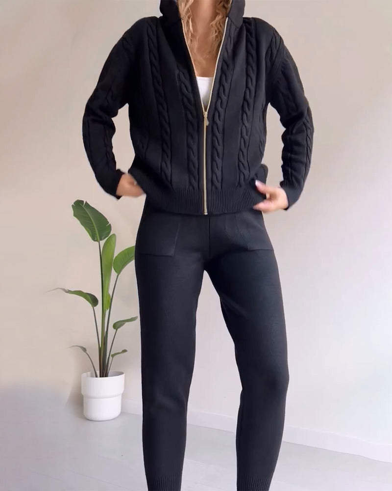 Casual Two-Piece Set | Cable Knit Design | Relaxed Loungewear