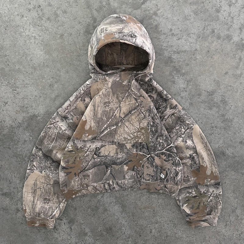 Cropped Camo Hoodie | Raw Hem | Rugged and Stylish