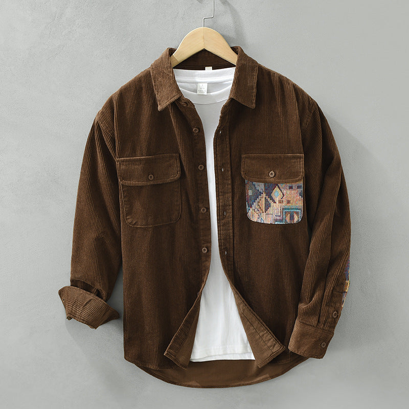Corduroy Shirt with Printed Pocket | Soft Cotton Blend | Unique and Stylish