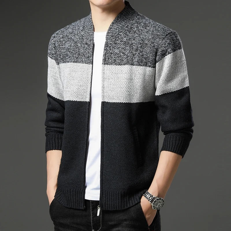 Color-Block Zip-Up Cardigan | Modern Style | Comfortable Fit
